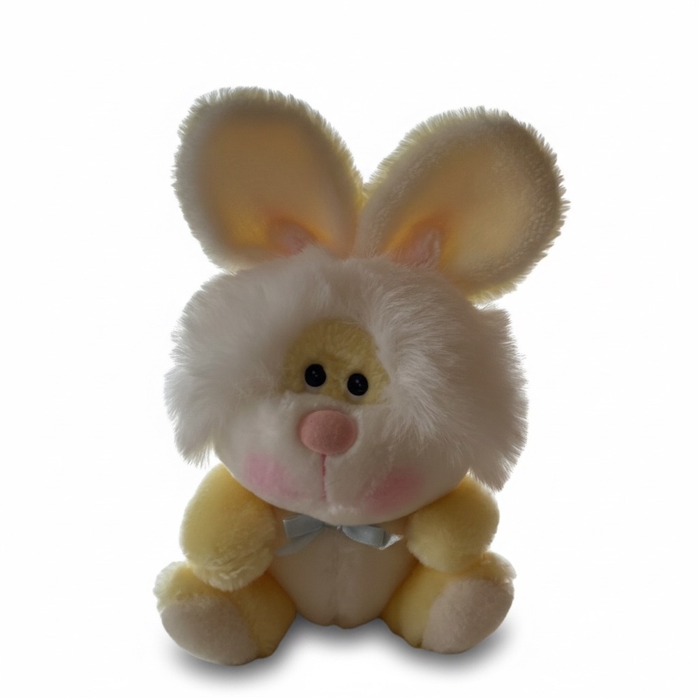 Vintage 1986 Mighty Star 24K Polar Puff Special Effects Yellow Bunny Plush 9”